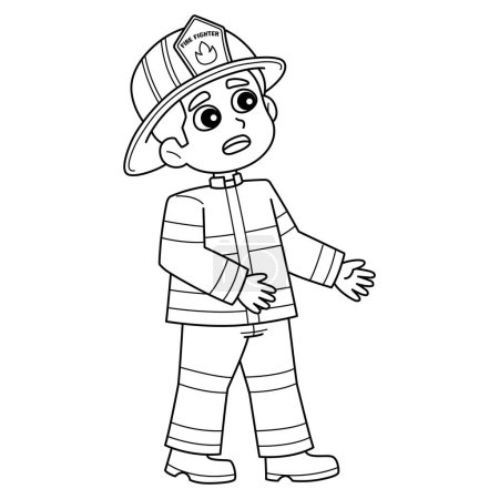 A cute and funny coloring page of a Firefighter Kid Standing. Provides hours of coloring fun for children. To color, this page is very easy. Suitable for little kids and toddlers.