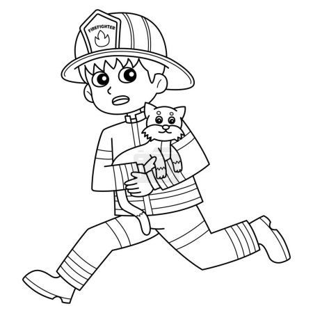 A cute and funny coloring page of a Firefighter Running Away with a Cat. Provides hours of coloring fun for children. To color, this page is very easy. Suitable for little kids and toddlers.