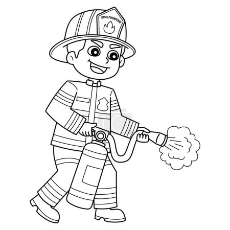 Une page à colorier mignonne et drôle d'un pompier tenant un extincteur. Fournit des heures de plaisir de coloration pour les enfants. Pour colorer, cette page est très facile. Convient aux petits enfants et aux tout-petits.