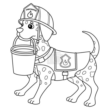 Illustration for A cute and funny coloring page of a Firefighter Dog. Provides hours of coloring fun for children. To color, this page is very easy. Suitable for little kids and toddlers. - Royalty Free Image