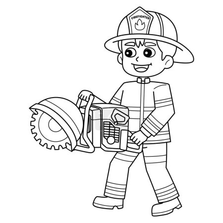 A cute and funny coloring page of a Firefighter Holding a Rescue Saw. Provides hours of coloring fun for children. To color, this page is very easy. Suitable for little kids and toddlers.