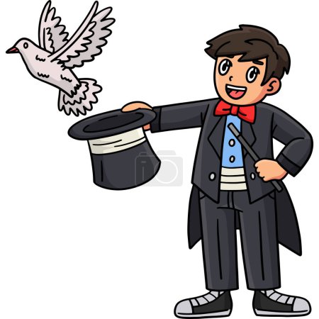Illustration for This cartoon clipart shows a Circus Magician with a Dove illustration. - Royalty Free Image