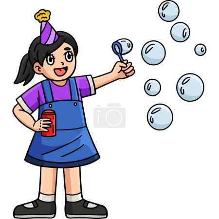 Illustration for This cartoon clipart shows a Circus Girl Blowing Bubbles illustration. - Royalty Free Image