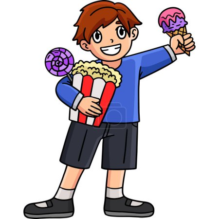 Illustration for This cartoon clipart shows a Circus Boy Holding Treats illustration. - Royalty Free Image