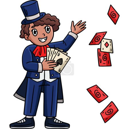Illustration for This cartoon clipart shows a Circus Master Holing Poker Cards illustration. - Royalty Free Image