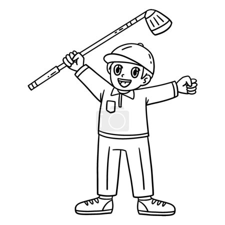 A cute and funny coloring page of a Golf Golfer Raising Hands. Provides hours of coloring fun for children. To color, this page is very easy. Suitable for little kids and toddlers.
