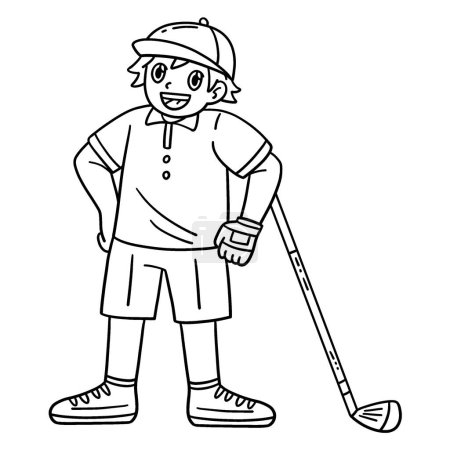 A cute and funny coloring page of a Golf Golfer Leaning on a Club. Provides hours of coloring fun for children. To color, this page is very easy. Suitable for little kids and toddlers.