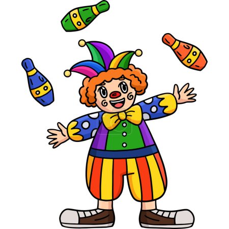 This cartoon clipart shows a Circus Clown Juggling Pins illustration.