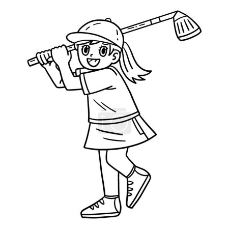 A cute and funny coloring page of a Golf Female Golfer Hitting the Ball. Provides hours of coloring fun for children. To color, this page is very easy. Suitable for little kids and toddlers.