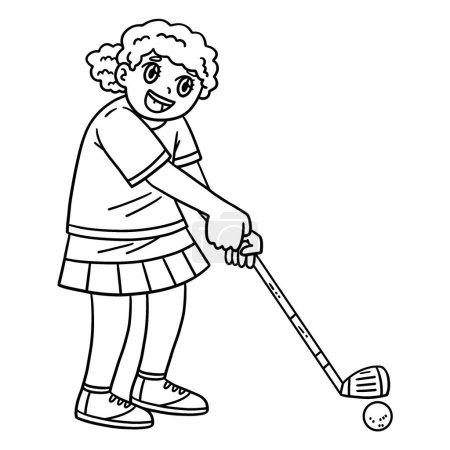 A cute and funny coloring page of a Golf Female Golfer Aiming. Provides hours of coloring fun for children. To color, this page is very easy. Suitable for little kids and toddlers.