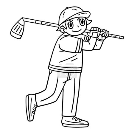 A cute and funny coloring page of a Golf Golfer Hitting a Ball. Provides hours of coloring fun for children. To color, this page is very easy. Suitable for little kids and toddlers.