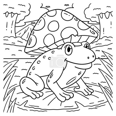 A cute and funny coloring page of a Frog with Mushroom Hat. Provides hours of coloring fun for children. To color, this page is very easy. Suitable for little kids and toddlers.