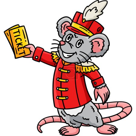 This cartoon clipart shows a Circus Mouse Holding Ticket illustration.