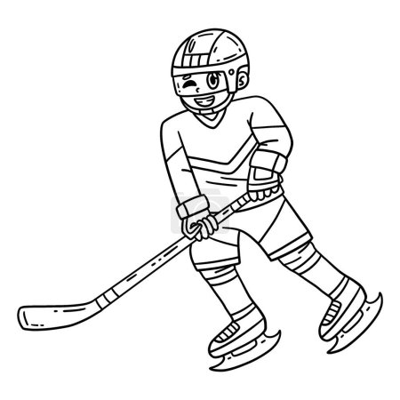 Illustration for A cute and funny coloring page of an Ice Hockey Player Skating Through. Provides hours of coloring fun for children. To color, this page is very easy. Suitable for little kids and toddlers. - Royalty Free Image