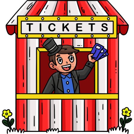 Illustration for This cartoon clipart shows a Circus Man Ticket Booth illustration. - Royalty Free Image