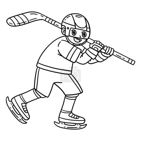 Illustration for A cute and funny coloring page of an Ice Hockey Player Holding Stick. Provides hours of coloring fun for children. To color, this page is very easy. Suitable for little kids and toddlers. - Royalty Free Image