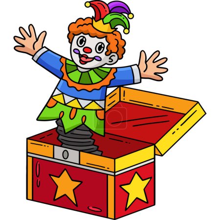 This cartoon clipart shows a Circus Clown In A Box illustration.