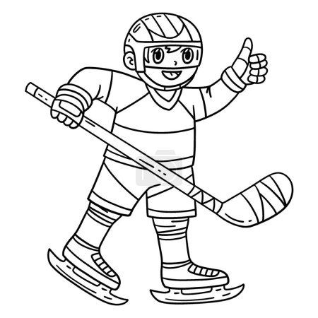 Illustration for A cute and funny coloring page of an Ice Hockey Player raising thumbs up. Provides hours of coloring fun for children. To color, this page is very easy. Suitable for little kids and toddlers. - Royalty Free Image