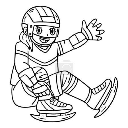 Illustration for A cute and funny coloring page of an Ice Hockey Female Player Wearing Shoes. Provides hours of coloring fun for children. To color, this page is very easy. Suitable for little kids and toddlers. - Royalty Free Image