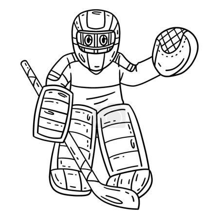 Illustration for A cute and funny coloring page of an Ice Hockey Goaltender guarding base. Provides hours of coloring fun for children. To color, this page is very easy. Suitable for little kids and toddlers. - Royalty Free Image