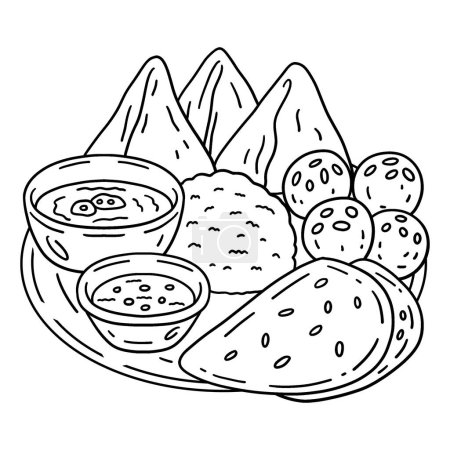 A cute and funny coloring page of a Diwali Food on Thali Plat. Provides hours of coloring fun for children. To color, this page is very easy. Suitable for little kids and toddlers.