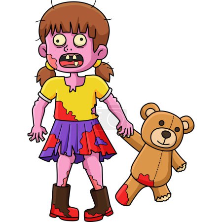 Dieser Cartoon-Clip zeigt ein Zombie-Kind mit Plüschtier-Illustration.
