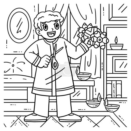 A cute and funny coloring page of a Diwali Child with Rangoli Cut Outs. Provides hours of coloring fun for children. To color, this page is very easy. Suitable for little kids and toddlers.