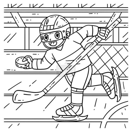 Illustration for A cute and funny coloring page of an Ice Hockey Player Hockey Stick And Puck. Provides hours of coloring fun for children. To color, this page is very easy. Suitable for little kids and toddlers. - Royalty Free Image