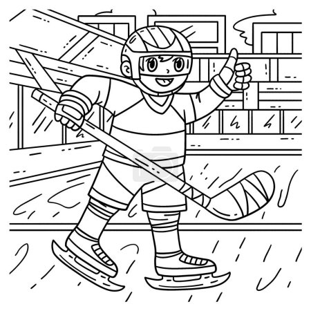 Illustration for A cute and funny coloring page of an Ice Hockey Player raising thumbs up. Provides hours of coloring fun for children. To color, this page is very easy. Suitable for little kids and toddlers. - Royalty Free Image