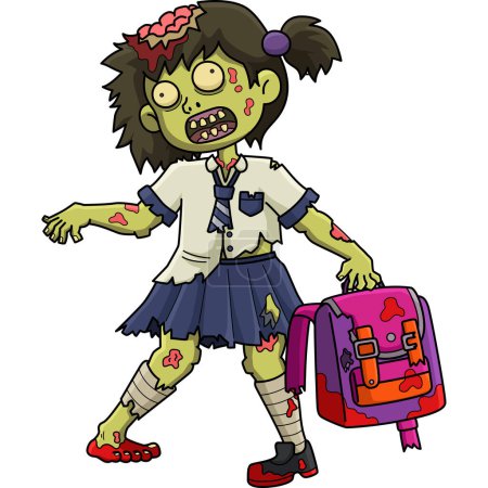 This cartoon clipart shows a Zombie School Girl illustration.