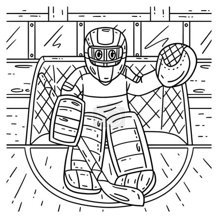 Illustration for A cute and funny coloring page of an Ice Hockey Goaltender guarding base. Provides hours of coloring fun for children. To color, this page is very easy. Suitable for little kids and toddlers. - Royalty Free Image