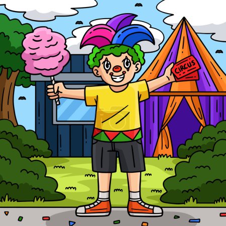 This cartoon clipart shows a Circus Boy In Clown Makeup illustration.