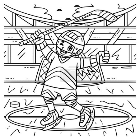 Illustration for A cute and funny coloring page of an Ice Hockey Player Jumping. Provides hours of coloring fun for children. To color, this page is very easy. Suitable for little kids and toddlers. - Royalty Free Image