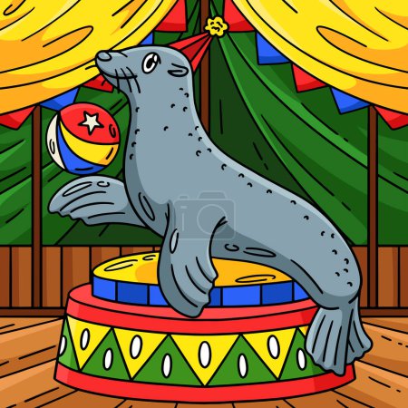 Illustration for This cartoon clipart shows a Circus Sea Lion On a Podium illustration. - Royalty Free Image