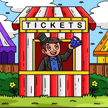 Illustration for This cartoon clipart shows a Circus Ticket Booth illustration. - Royalty Free Image