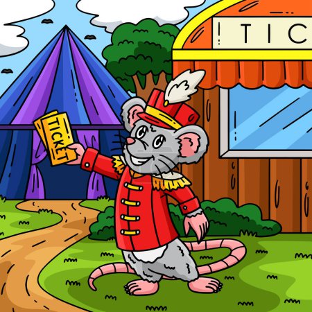 This cartoon clipart shows a Circus Mouse Holding Ticket illustration.