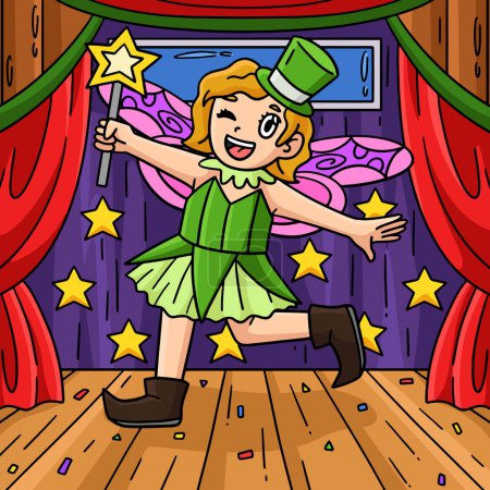 This cartoon clipart shows a Circus Girl Dressed As a Fairy illustration.