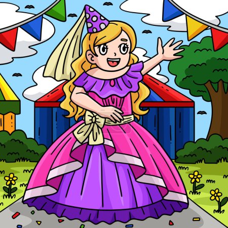 This cartoon clipart shows a circus Girl in a princess costume illustration.