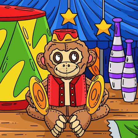 Illustration for This cartoon clipart shows a Circus Monkey Toy illustration. - Royalty Free Image
