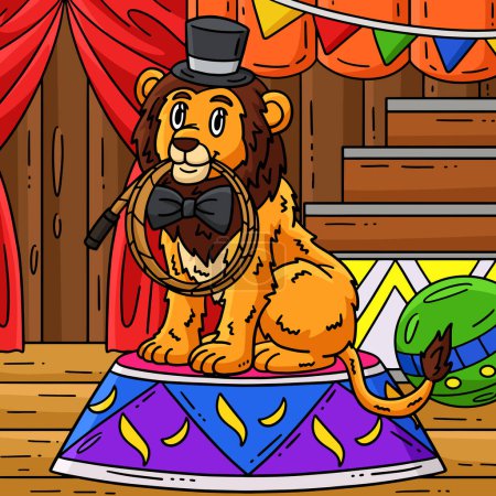 Illustration for This cartoon clipart shows a Circus Lion Biting Whip illustration. - Royalty Free Image