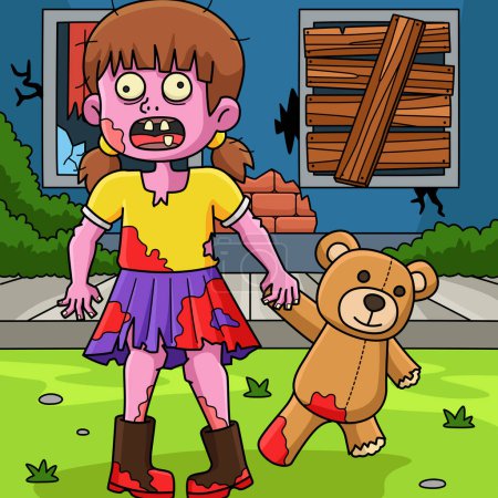Dieser Cartoon-Clip zeigt ein Zombie-Kind mit Plüschtier-Illustration.