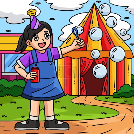 This cartoon clipart shows a Circus Girl Blowing Bubbles illustration.