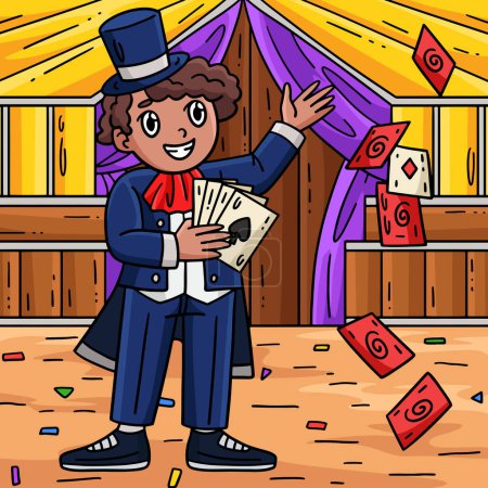 Illustration for This cartoon clipart shows a Circus Master Holing Poker Cards illustration. - Royalty Free Image