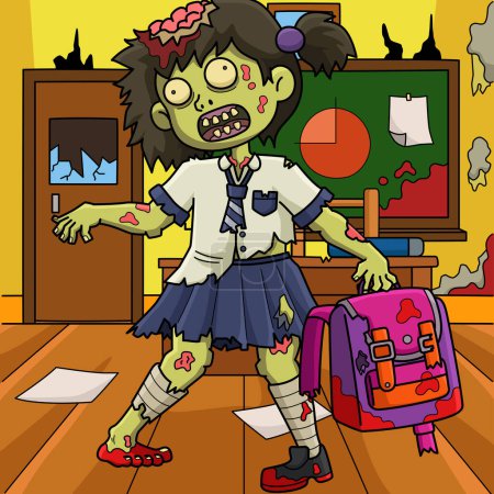 This cartoon clipart shows a Zombie School Girl illustration