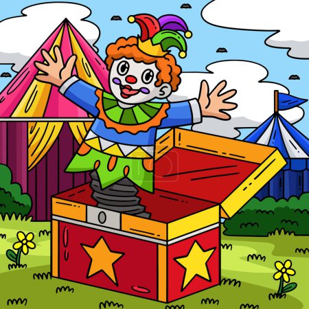 This cartoon clipart shows a Circus Clown In A Box illustration.
