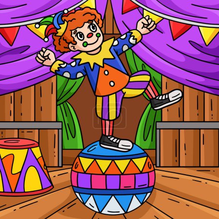 This cartoon clipart shows a Circus Clown On a Ball illustration.