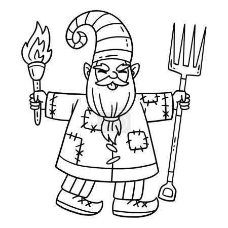 A cute and funny coloring page of a Gnome with a Torch and Pitch Fork. Provides hours of coloring fun for children. To color, this page is very easy. Suitable for little kids and toddlers.