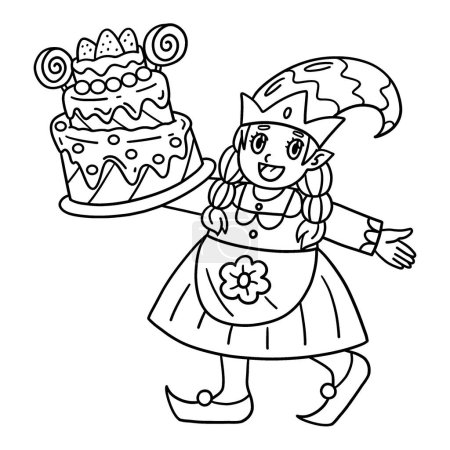 A cute and funny coloring page of a Gnome with Birthday Cake. Provides hours of coloring fun for children. To color, this page is very easy. Suitable for little kids and toddlers.