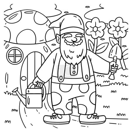 Une page à colorier mignonne et drôle d'un Gnome avec des outils de jardinage. Fournit des heures de plaisir de coloration pour les enfants. Pour colorer, cette page est très facile. Convient aux petits enfants et aux tout-petits.