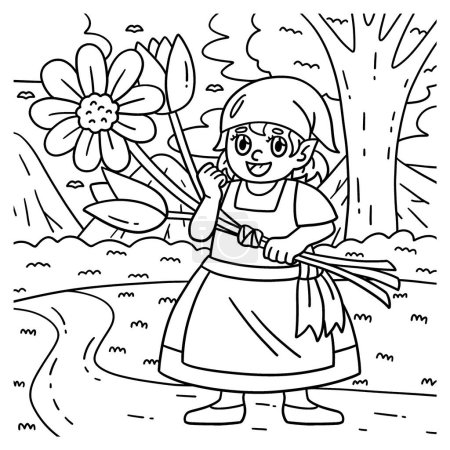 A cute and funny coloring page of a Gnome with Flowers. Provides hours of coloring fun for children. To color, this page is very easy. Suitable for little kids and toddlers.